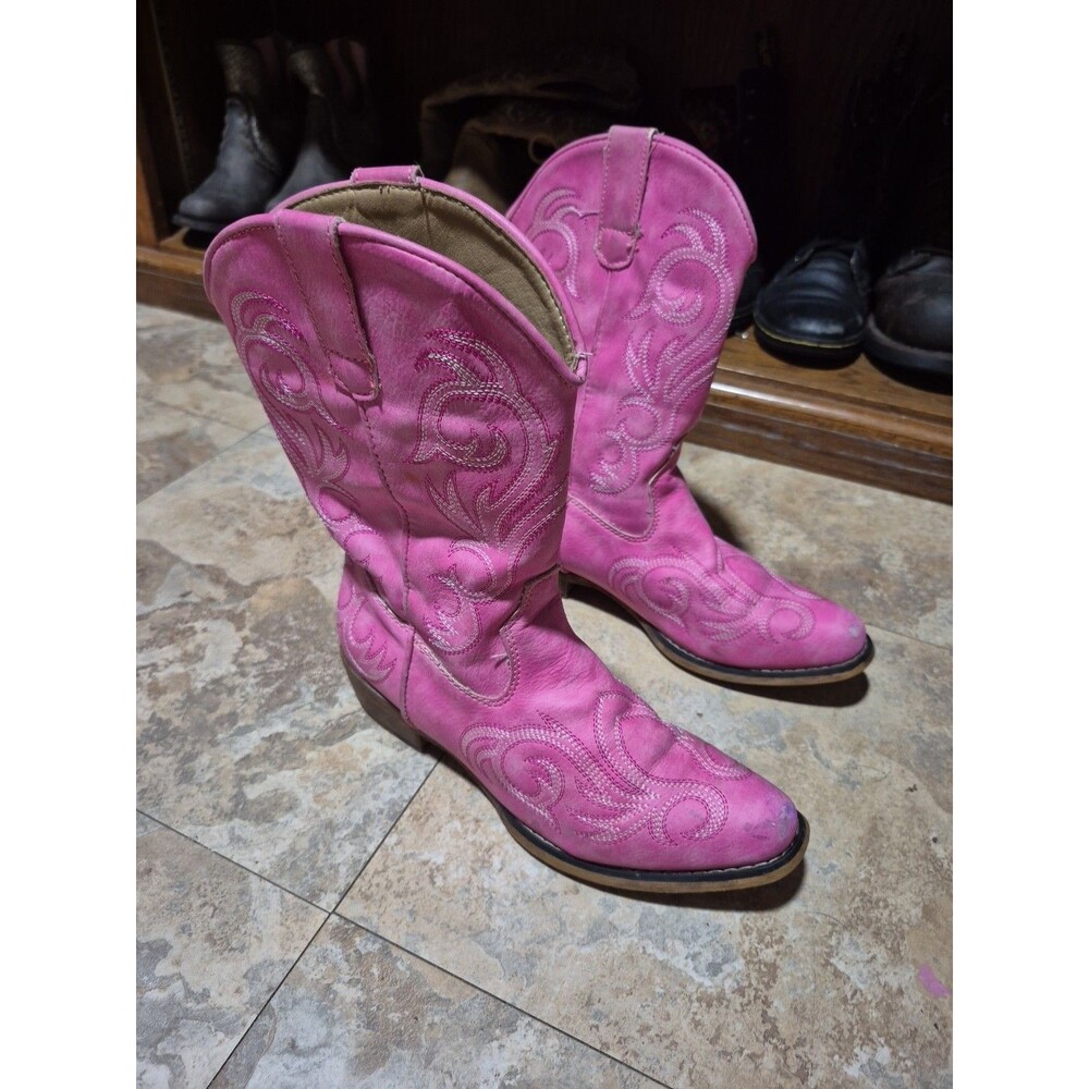 Roper Girls All Over Embroidery Western Boot Hot Pink Size 3